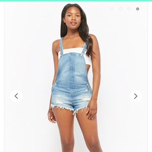 Forever 21 distressed overall shorts